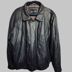 Pierre Cardin Vintage Y2K Mens Black Leather Bomber Jacket Quilt Lined Zip 1X